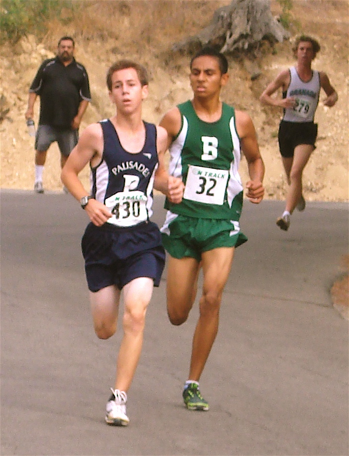 Palisades High boys' captain Grant Stromberg takes the lead in the Weisenburger Invitational at Elysian Park. Photo: Carol Stromberg